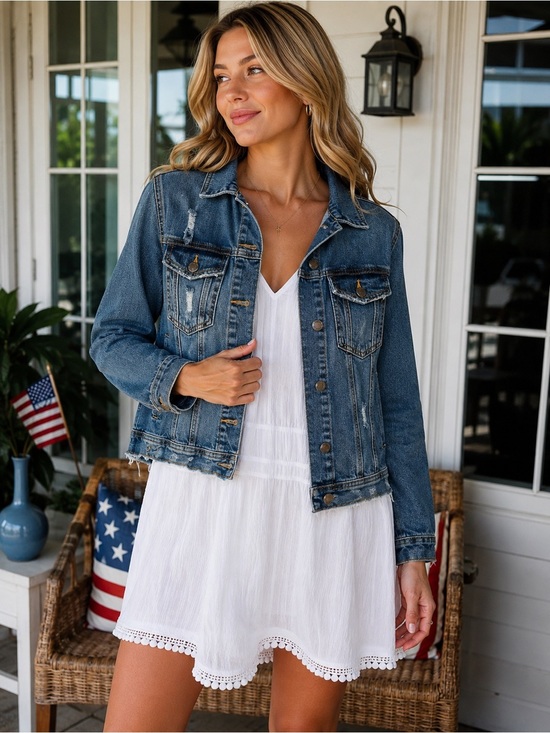 Zara Jackets & Blazers - Zara Blue Distressed Denim Jacket Women's size L
